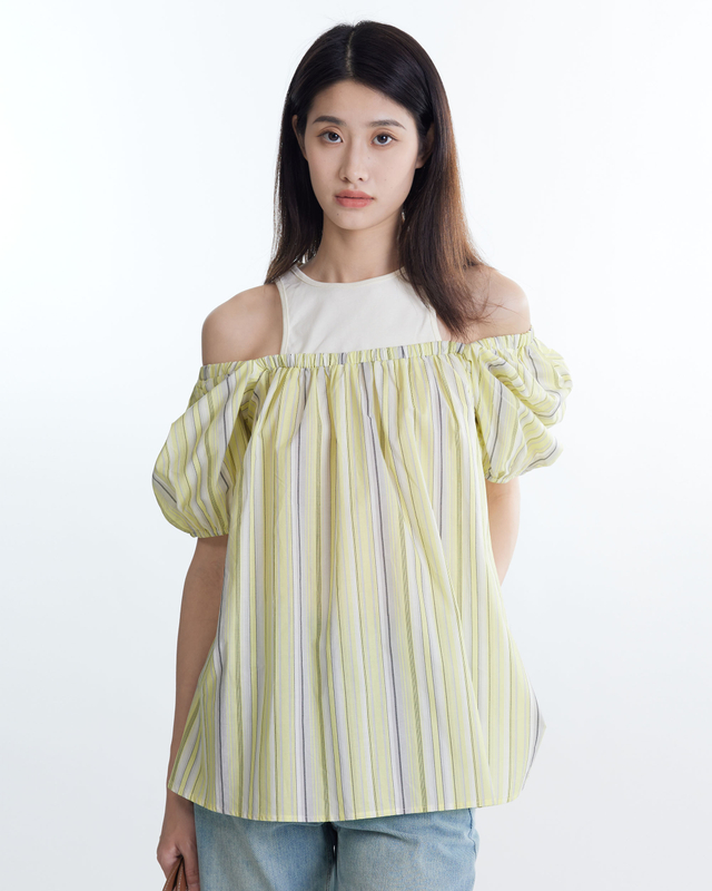 Fake Two One-line Shoulder Tops