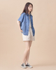 Hong Kong-style Single-breasted Lapel Short-sleeved Denim Shirt