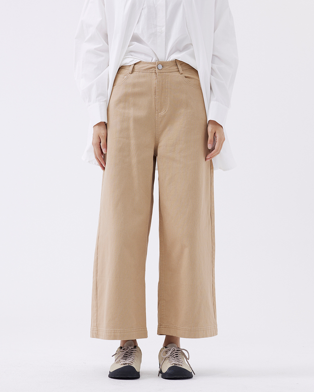 Khaki Wide-leg Casual Pants