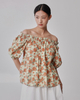 Off-Shoulder Floral Puffy Sleeve Top