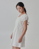 Button Down Embroidered Puffy Sleeve Dress