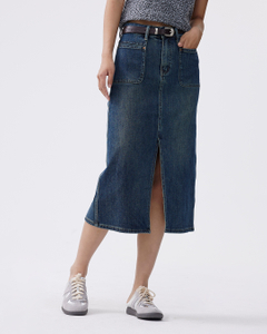 Denim Skirt with Slit Front