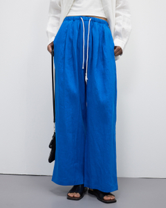 Imported Linen Slimming Drawstring Wide-leg Pants