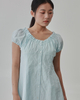 Button Down Embroidered Puffy Sleeve Dress
