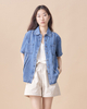 Hong Kong-style Single-breasted Lapel Short-sleeved Denim Shirt