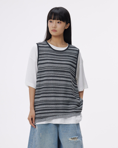 Hollowed-out Vacation-style Knitted Striped Waistcoat