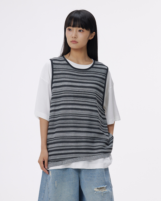 Hollowed-out Vacation-style Knitted Striped Waistcoat