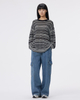 A Simple Round-neck, Color-blocking Striped Knitted Sweater