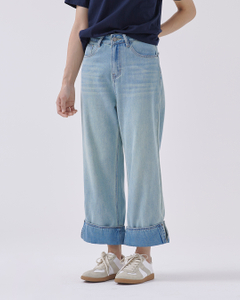 Ginny Straight Leg Cuffed Denim Pants