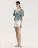  Floral Bubble Sleeved Shirt