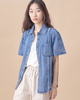 Hong Kong-style Single-breasted Lapel Short-sleeved Denim Shirt
