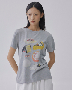 Short-sleeved loose grey design T-shirt